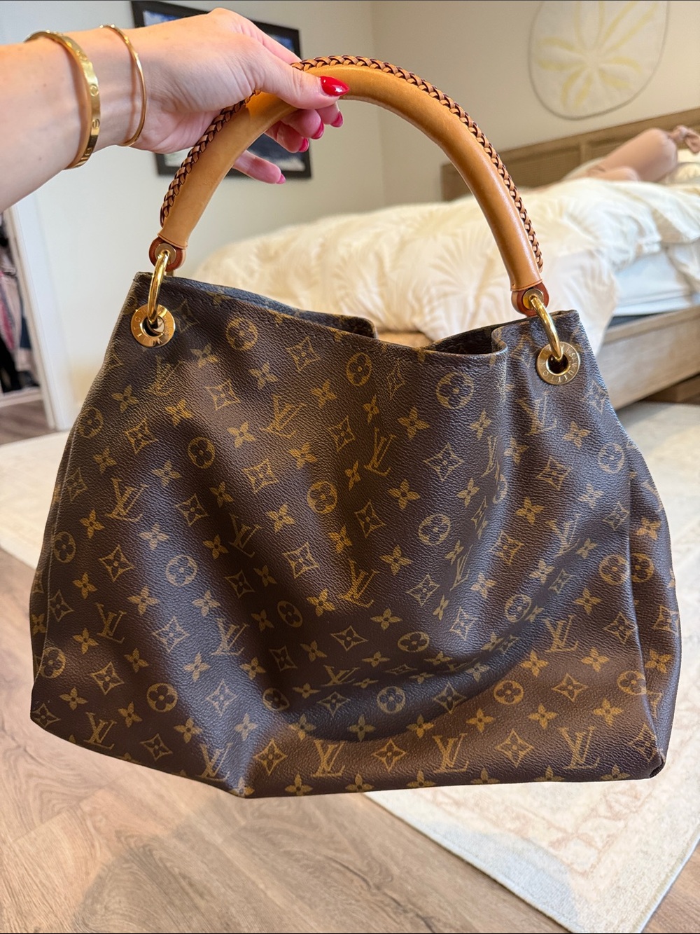 Louis Vuitton Brown Monogram Shoulder Bag with Tan Braided Handle Artsy